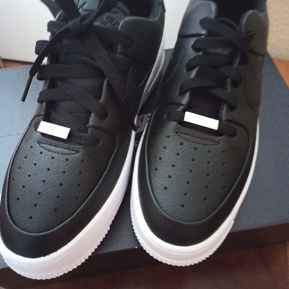 Authentic Nike Air Force 1 black leather with white soles brand new inbox shoes - Picture 2 of 10